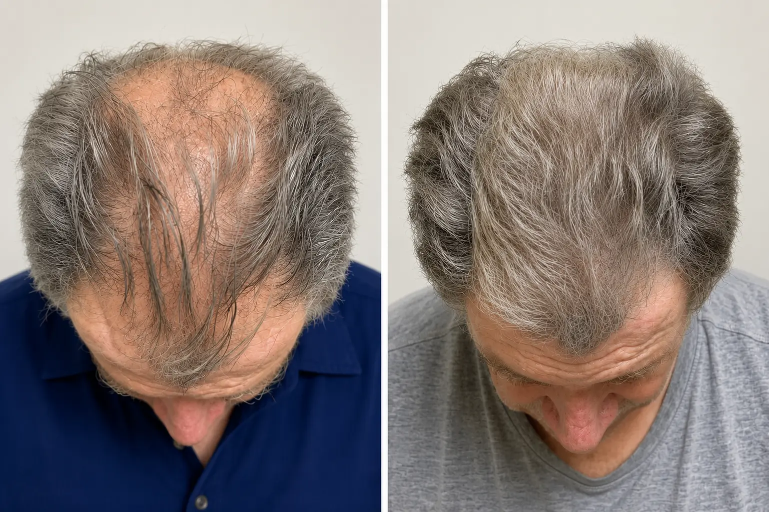 Hair restoration before and after E-50 Exosome treatment at Face Medical Aesthetics
